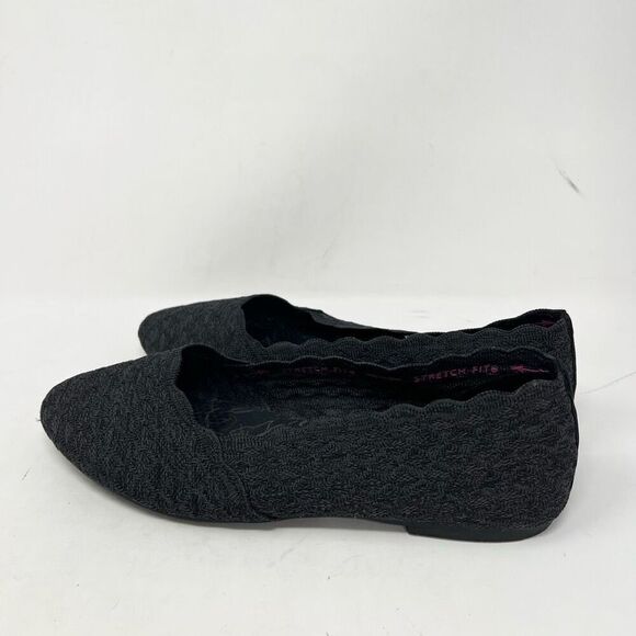 Skechers Cleo Honeycomb Ballerina Flats Womens 10 Black Scalloped Knit Slip-Ons - Picture 3 of 9